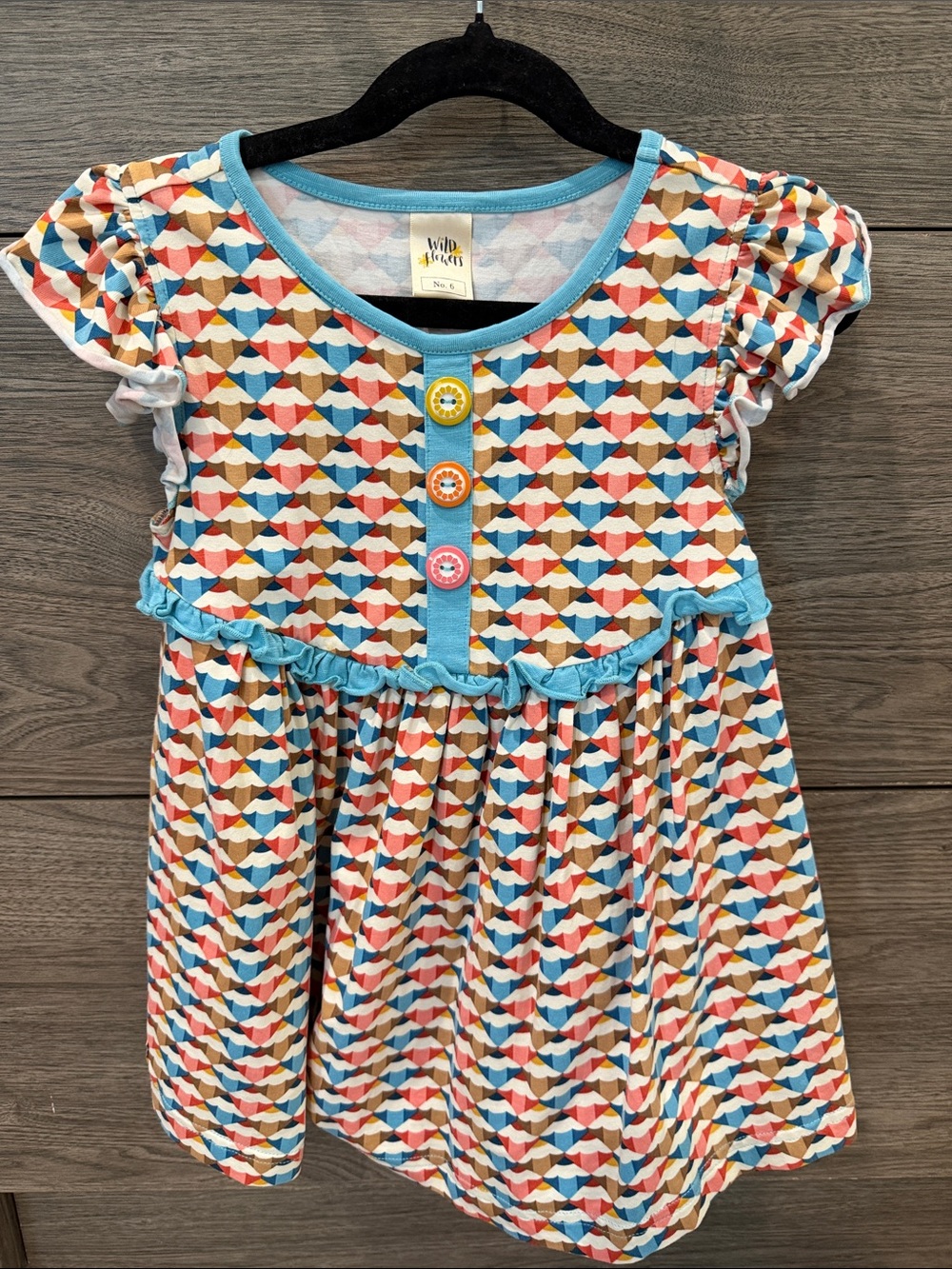 Wildflowers Multi-Color Geometric Dress with Blue Trim